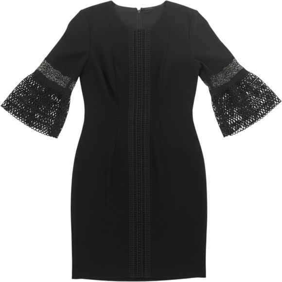 Elie Tahari Dresses & Skirts - Elie Tahari Black Crochet Sheath Dress – Bell Sleeve Lace Inset Size 2
